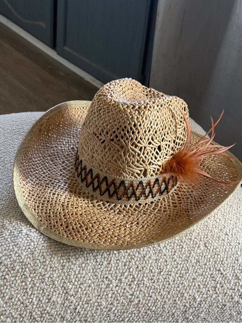 RARE Vintage Keyston Bros Since 1868 Straw Cowboy Hat Western Size 7 1/8 feather